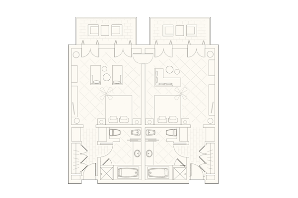 Interconnecting Garden Studio Suites With Sea View Layout