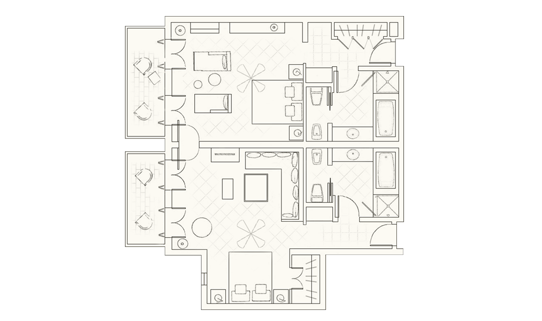 Junior suite sea view connected to garden studio layout