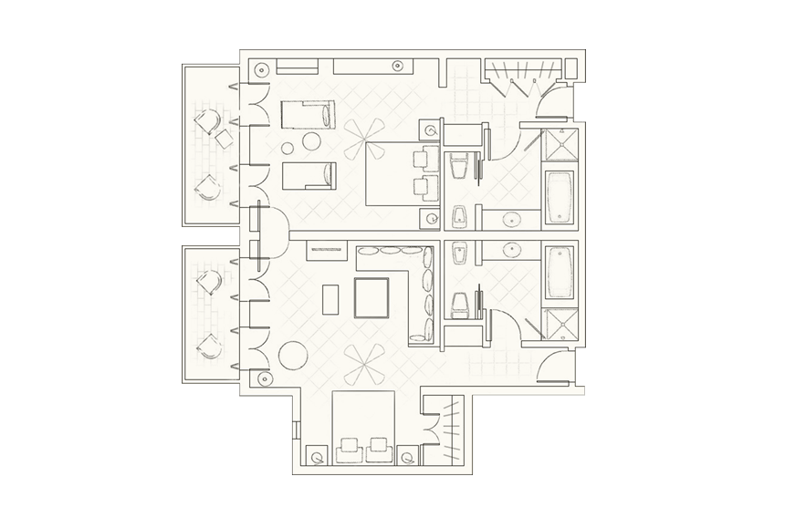 Interconnecting Junior Suite & Garden Studio With Sea View Layout